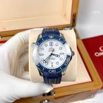 High Quality Replica OMEGA Seamaster 300 Different Straps (316 Stainless Steel/Silicone) White Wavy Ceramic Face Dial Blue Ceramic Bezel Stainless Steel Case Watch 42mm